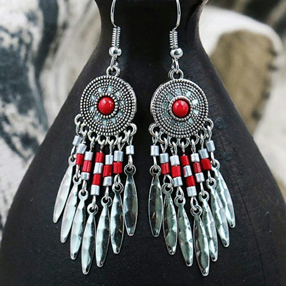 NEW Red Vintage Style Southwest Earrings
